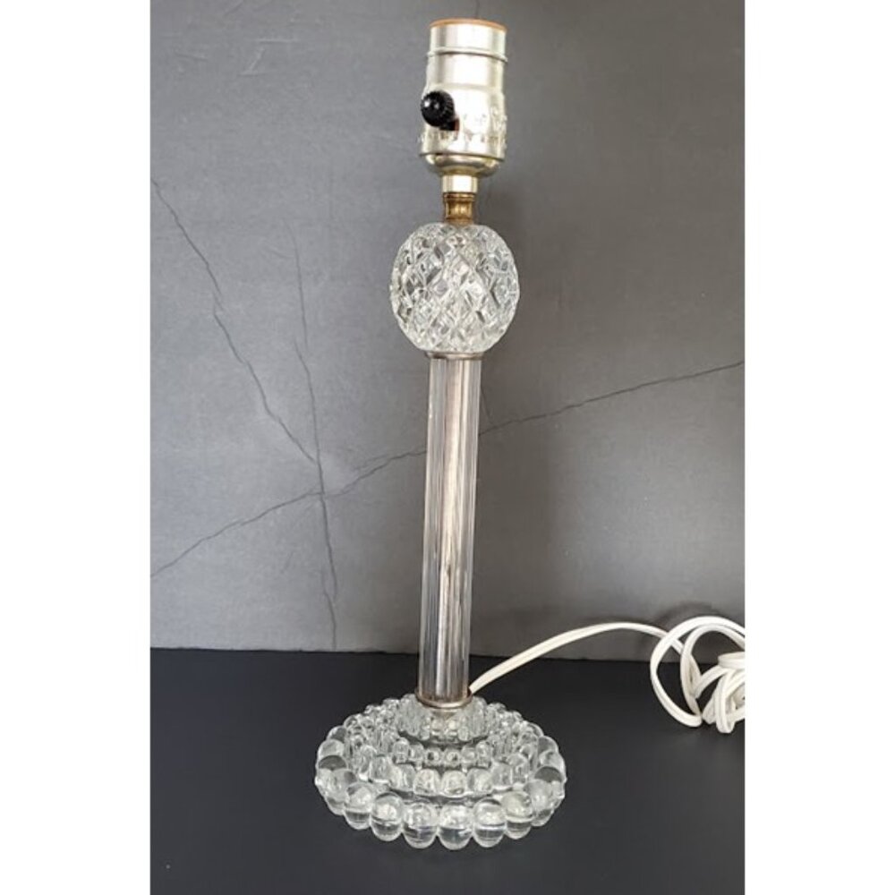 Mid-Century Hobnail Clear Glass Stacked 13" Candlestick Lamp Vintage Antique
